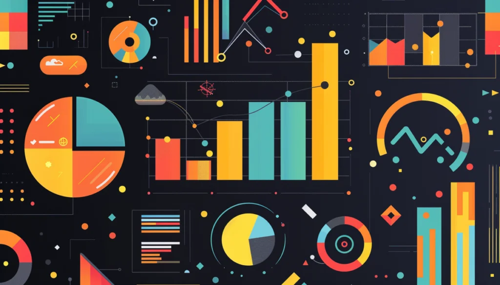 Metrics and figures in various colors